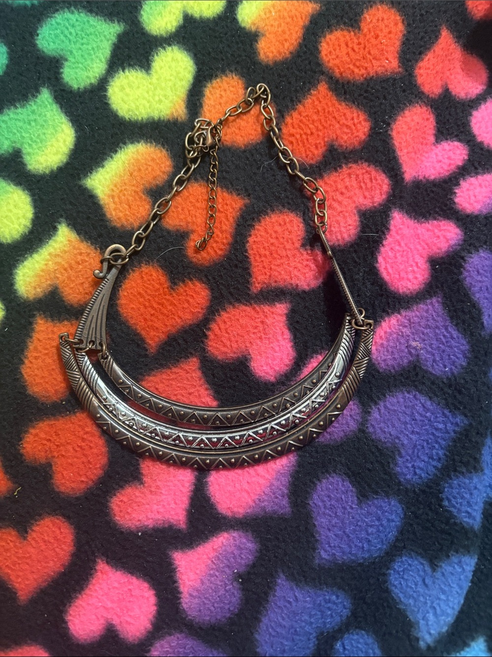 Boho Crescent Layered Metal Necklace - Bronze